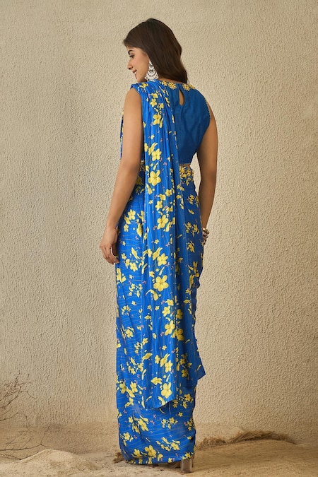 Label Nitika Floral Print Pre-Draped Saree Set 