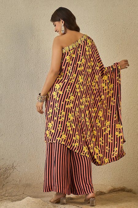 Label Nitika Black & Peach Striped Tunic & Palazzo Set 