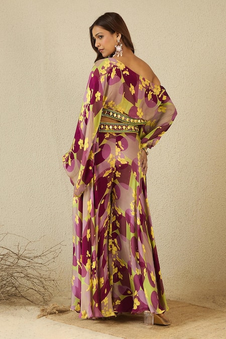 Label Nitika Purple Floral Printed Top & Palazzo Set 