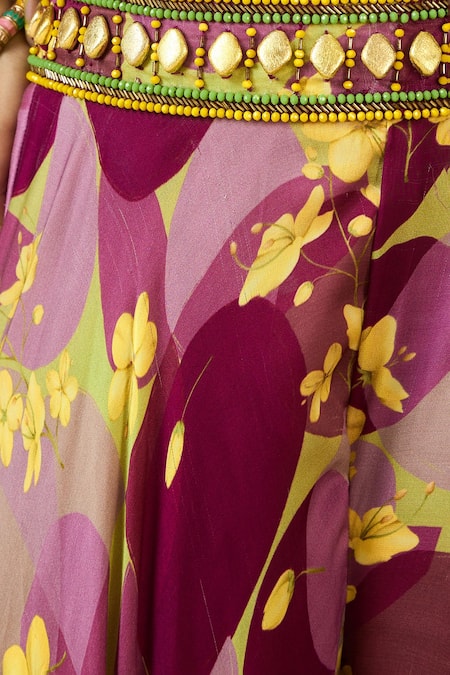Buy_Label Nitika_Purple Satin, Georgette Beads, Embroidery Floral Printed Top And Palazzo Set 