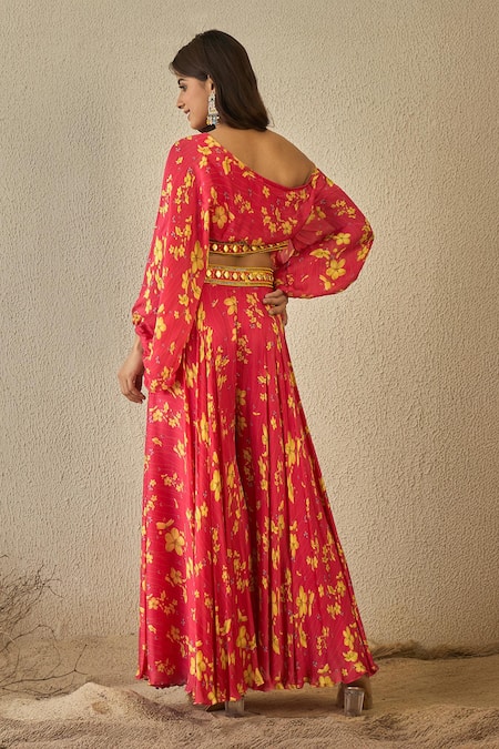 Label Nitika Floral Print Satin Georgette Set 