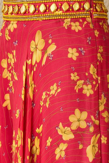 Shop_Label Nitika_Fuchsia Satin, Georgette Off-shoulder Floral Print Set _Online_at_Aza_Fashions