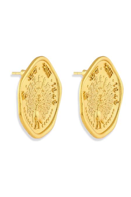 Mnsh_Gold Plated Mor Coin Stud Earring _Online_at_Aza_Fashions