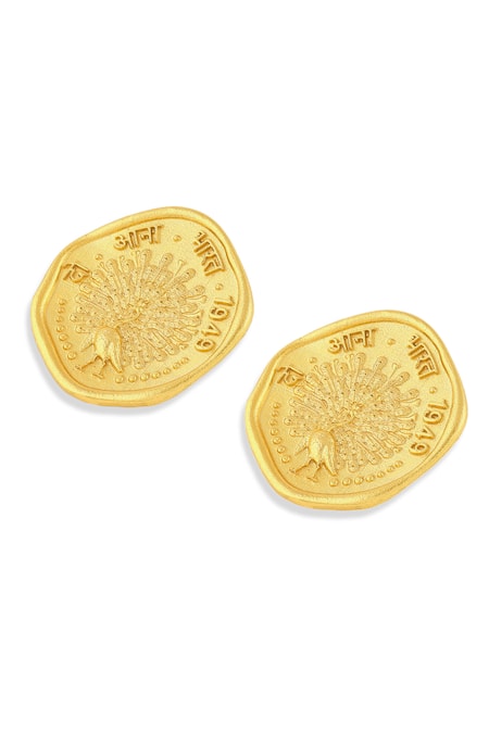 Buy_Mnsh_Gold Plated Mor Coin Stud Earring _Online_at_Aza_Fashions