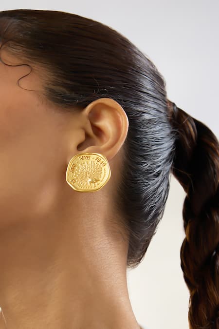 Shop_Mnsh_Gold Plated Mor Coin Stud Earring _Online_at_Aza_Fashions