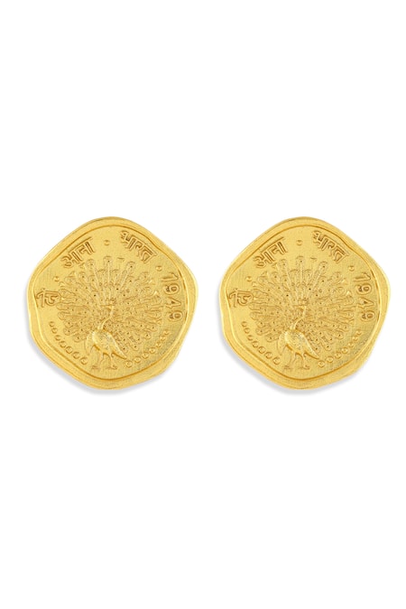 Shop_Mnsh_Gold Plated Mor Coin Stud Earring _at_Aza_Fashions