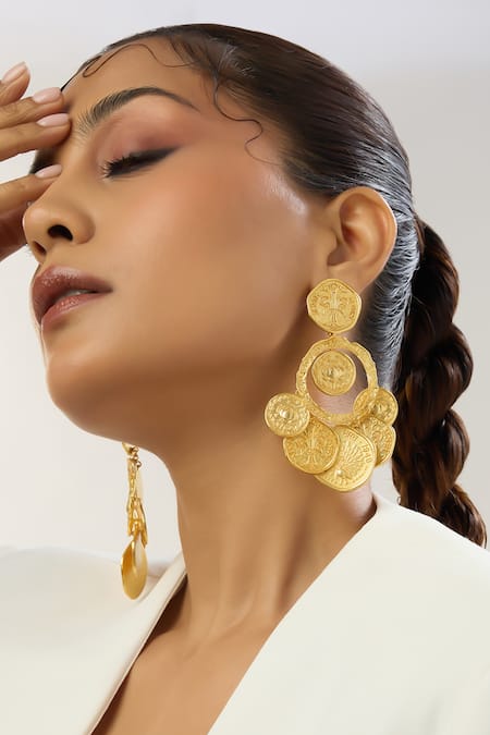 Shop_Mnsh_Gold Plated Shakti Jhumka Earrings _Online_at_Aza_Fashions