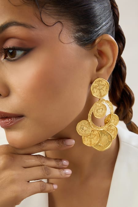 Mnsh_Gold Plated Shakti Jhumka Earrings _at_Aza_Fashions