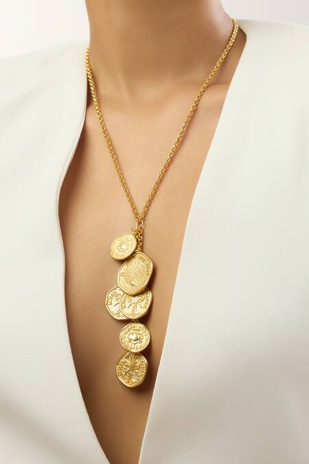 Shop Mnsh Gold Plated Mor Kamal Long Chain Necklace Online at Aza Fashions Shop_Mnsh_Gold Plated Mor Kamal Long Chain Necklace _Online_at_Aza_Fashions