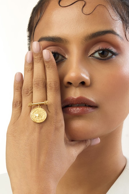 Mnsh_Gold Plated Kamal Ring With 22kt Plating _Online_at_Aza_Fashions