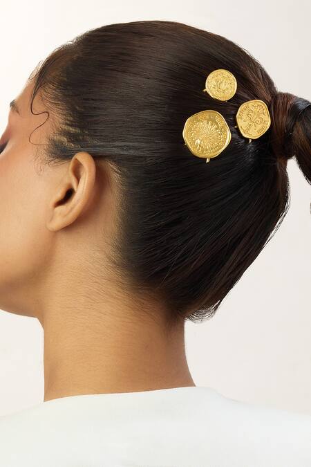Buy Mnsh Gold 22kt Plated Coin Hair Pin Set Online at Aza Fashions Buy_Mnsh_Gold 22kt Plated Coin Hair Pin Set _Online_at_Aza_Fashions