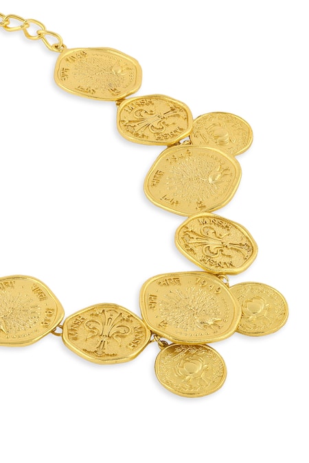 Shop Mnsh Gold Plated Shakti Coin Necklace at Aza Fashions Shop_Mnsh_Gold Plated Shakti Coin Necklace _at_Aza_Fashions