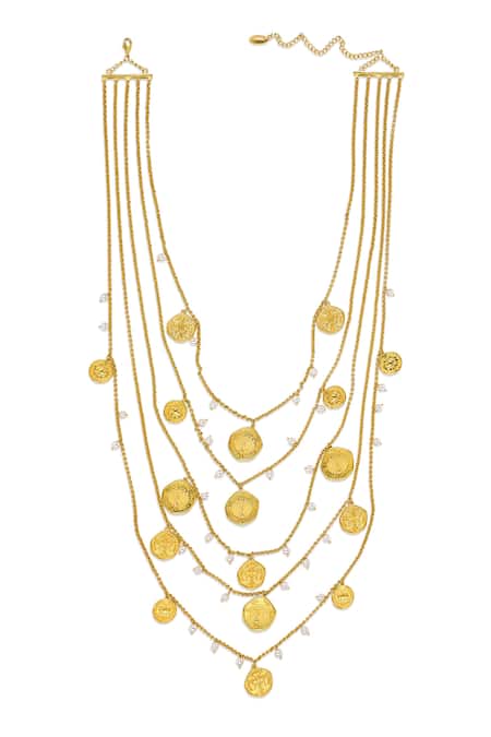 Shop Mnsh Gold Plated Layered Mor Coin Haar at Aza Fashions Shop_Mnsh_Gold Plated Layered Mor Coin Haar _at_Aza_Fashions