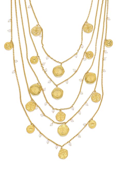 Shop Mnsh Gold Plated Layered Mor Coin Haar Online at Aza Fashions Shop_Mnsh_Gold Plated Layered Mor Coin Haar _Online_at_Aza_Fashions