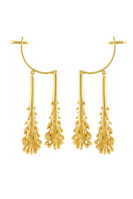 Shop Mnsh Gold Plated Vine Ear Cuff Dangler at Aza Fashions Shop_Mnsh_Gold Plated Vine Ear Cuff Dangler _at_Aza_Fashions