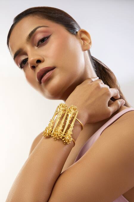 Buy Mnsh Gold Plated Studs Vine Statement Cuff Online at Aza Fashions Buy_Mnsh_Gold Plated Studs Vine Statement Cuff _Online_at_Aza_Fashions
