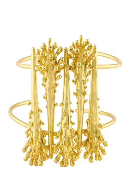 Shop Mnsh Gold Plated Studs Vine Statement Cuff at Aza Fashions Shop_Mnsh_Gold Plated Studs Vine Statement Cuff _at_Aza_Fashions