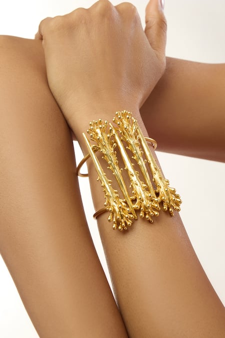 Shop Mnsh Gold Plated Studs Vine Statement Cuff Online at Aza Fashions Shop_Mnsh_Gold Plated Studs Vine Statement Cuff _Online_at_Aza_Fashions