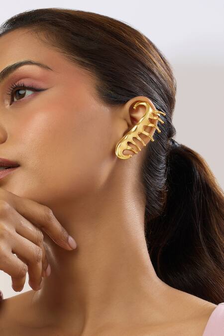 Mnsh Gold Plated Vine Ear Climber Earcuff at Aza Fashions Mnsh_Gold Plated Vine Ear Climber Earcuff _at_Aza_Fashions