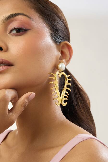 Shop Mnsh Gold Plated Pearls Amour Heart Earrings Online at Aza Fashions Shop_Mnsh_Gold Plated Pearls Amour Heart Earrings _Online_at_Aza_Fashions