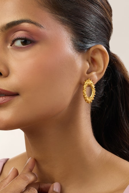 Buy Mnsh Gold Plated Studs Vine Oval Online at Aza Fashions Buy_Mnsh_Gold Plated Studs Vine Oval _Online_at_Aza_Fashions