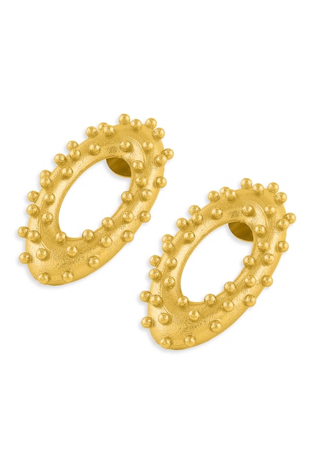 Shop Mnsh Gold Plated Studs Vine Oval Online at Aza Fashions Shop_Mnsh_Gold Plated Studs Vine Oval _Online_at_Aza_Fashions