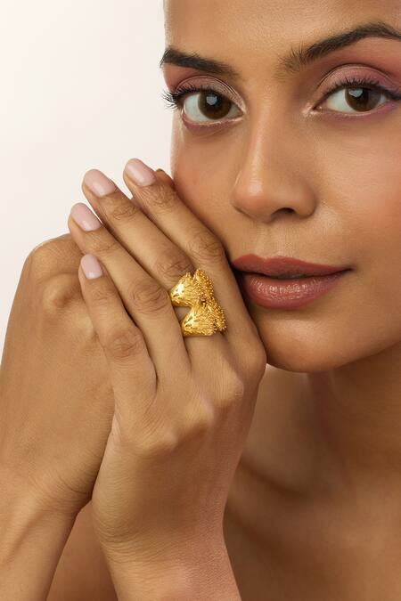 Buy Mnsh Gold Plated Vine Double Ring Online at Aza Fashions Buy_Mnsh_Gold Plated Vine Double Ring _Online_at_Aza_Fashions