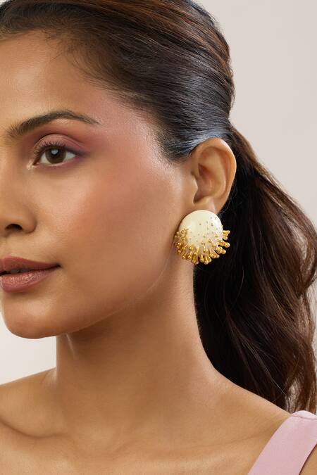 Shop Mnsh Gold Plated Vine Round Studs Online at Aza Fashions Shop_Mnsh_Gold Plated Vine Round Studs _Online_at_Aza_Fashions