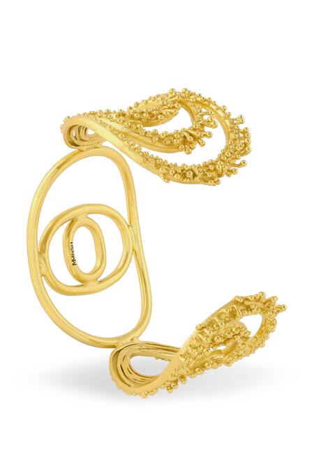 Mnsh_Gold Plated Beads Vine Oval Triple Cuff _Online_at_Aza_Fashions