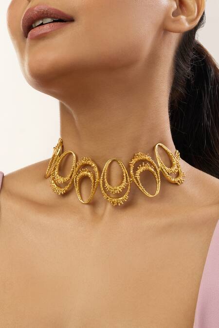 Shop_Mnsh_Gold Plated Vine Oval Choker _Online_at_Aza_Fashions