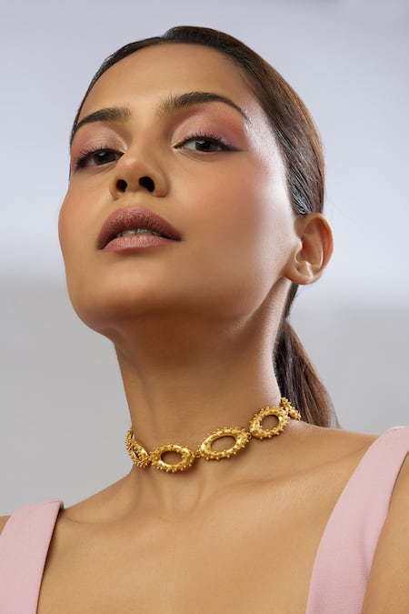 Mnsh Gold Plated Vine Mini Oval Choker 