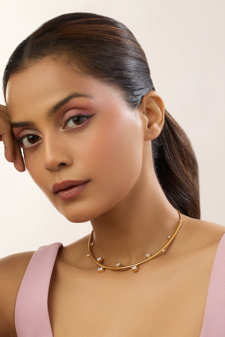 Shop Mnsh Gold Plated Amour Diamond Wave Necklace Online at Aza Fashions Shop_Mnsh_Gold Plated Amour Diamond Wave Necklace _Online_at_Aza_Fashions