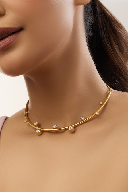 Mnsh Gold Plated Amour Diamond Wave Necklace at Aza Fashions Mnsh_Gold Plated Amour Diamond Wave Necklace _at_Aza_Fashions