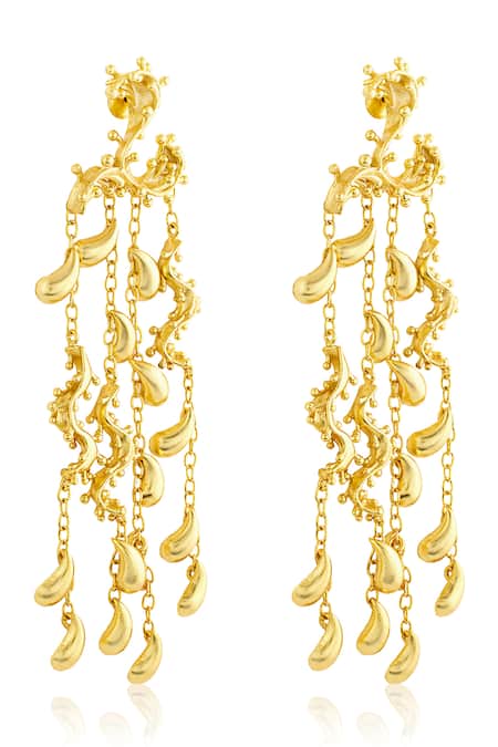 Shop_Mnsh_Gold Plated Amour Drop Shoulder Duster Earrings _Online_at_Aza_Fashions