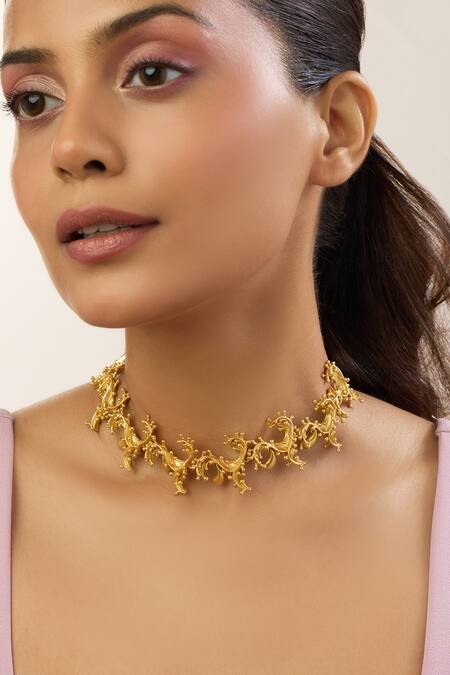 Buy_Mnsh_Gold Plated Amour Drop Choker _Online_at_Aza_Fashions