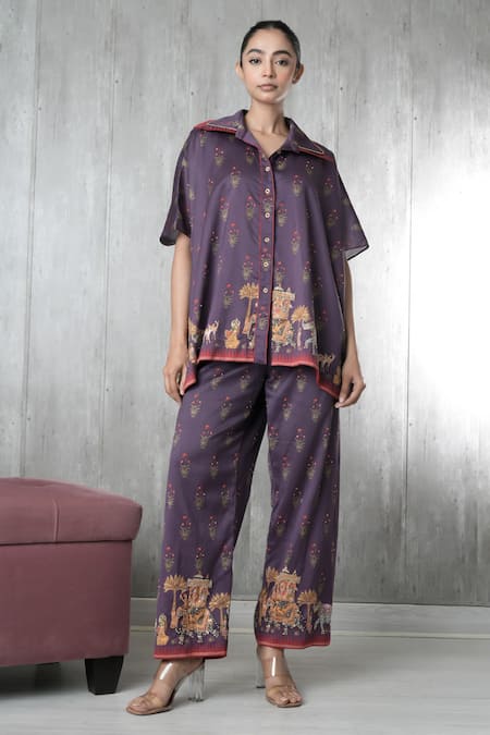 Vara by Vibha n Priti Purple Hand Embroidered Tunic & Pant Set 