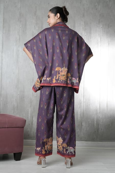Vara By Vibha N Priti Purple Hand Embroidered Tunic & Pant Set 