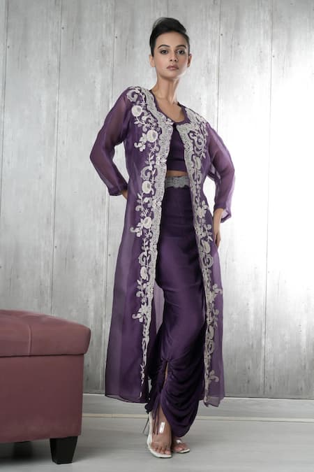 Vara by Vibha n Priti Purple Hand Embroidered Three Piece Set 
