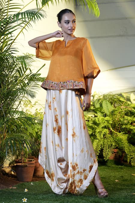 Vara by Vibha n Priti Mustard Hand Embroidered Tunic & Harem Pant 