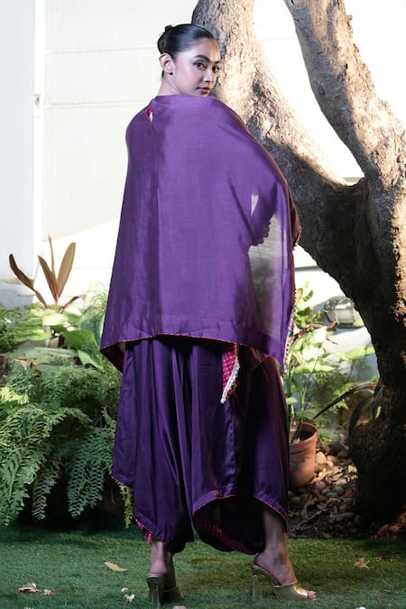Vara By Vibha N Priti Purple Hand Embroidered Kaftan & Harem Pant Set 