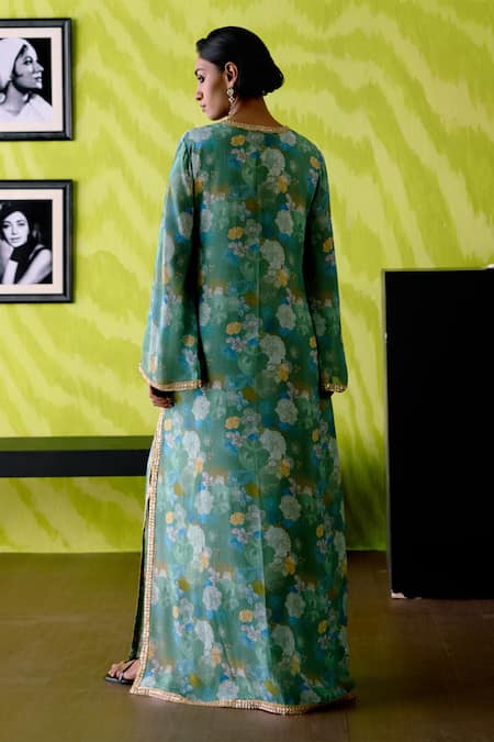 Deep Thee Sage Green Floral Printed Slit Dress 