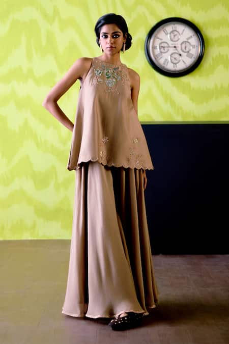 Deep Thee Mocha Halter Neck Top with Sharara 