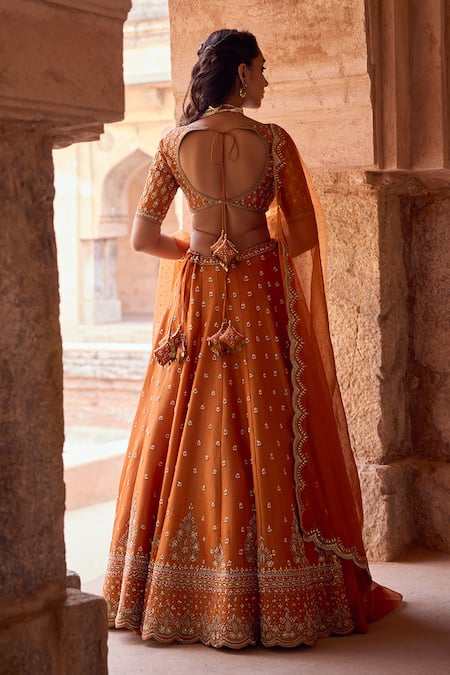 Kritika Dawar Rust Orange Embroidered Lehenga Set 