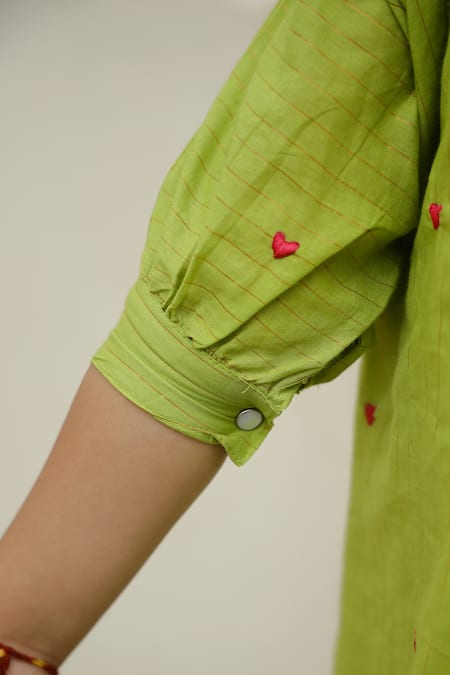 Petite Pomme_Green Cotton Embroidery Heart Kurta Set _Online_at_Aza_Fashions