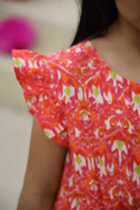 Petite Pomme_Red Cotton Vibrant Abstract Kids Jumpsuit _Online_at_Aza_Fashions