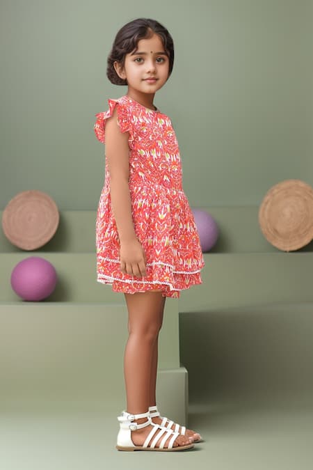 Buy_Petite Pomme_Red Cotton Vibrant Abstract Kids Jumpsuit _Online_at_Aza_Fashions