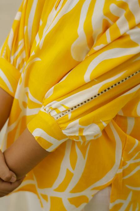 Petite Pomme_Yellow Cotton Pine Print Kurta Set _Online_at_Aza_Fashions