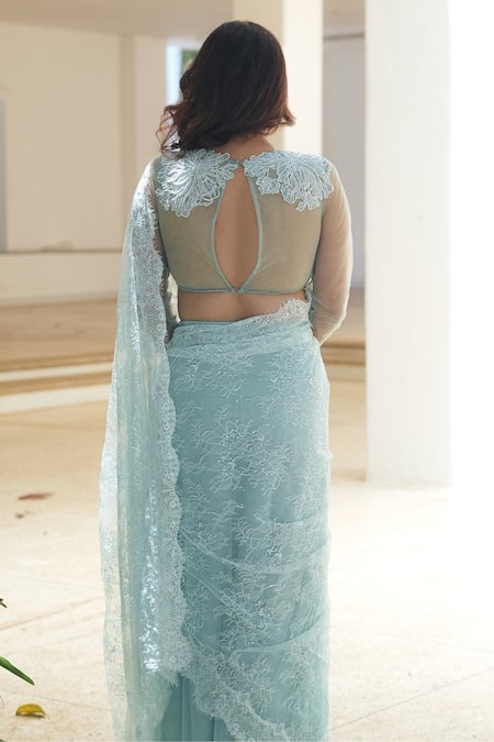 Pooja Bagaria Powder Blue Chantilly Sequin Lehenga Saree 