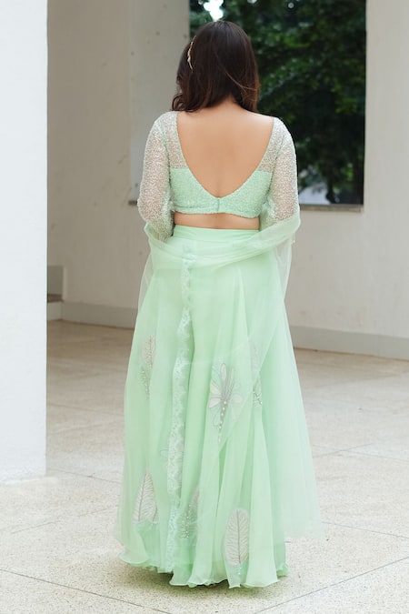 Pooja Bagaria Pastel Green Glitter Palazzo Set 