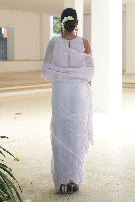 Pooja Bagaria Lavender Chantilly Saree Set 